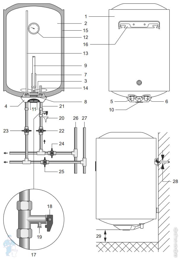 Устройство и схема электрического проточного водонагревателя